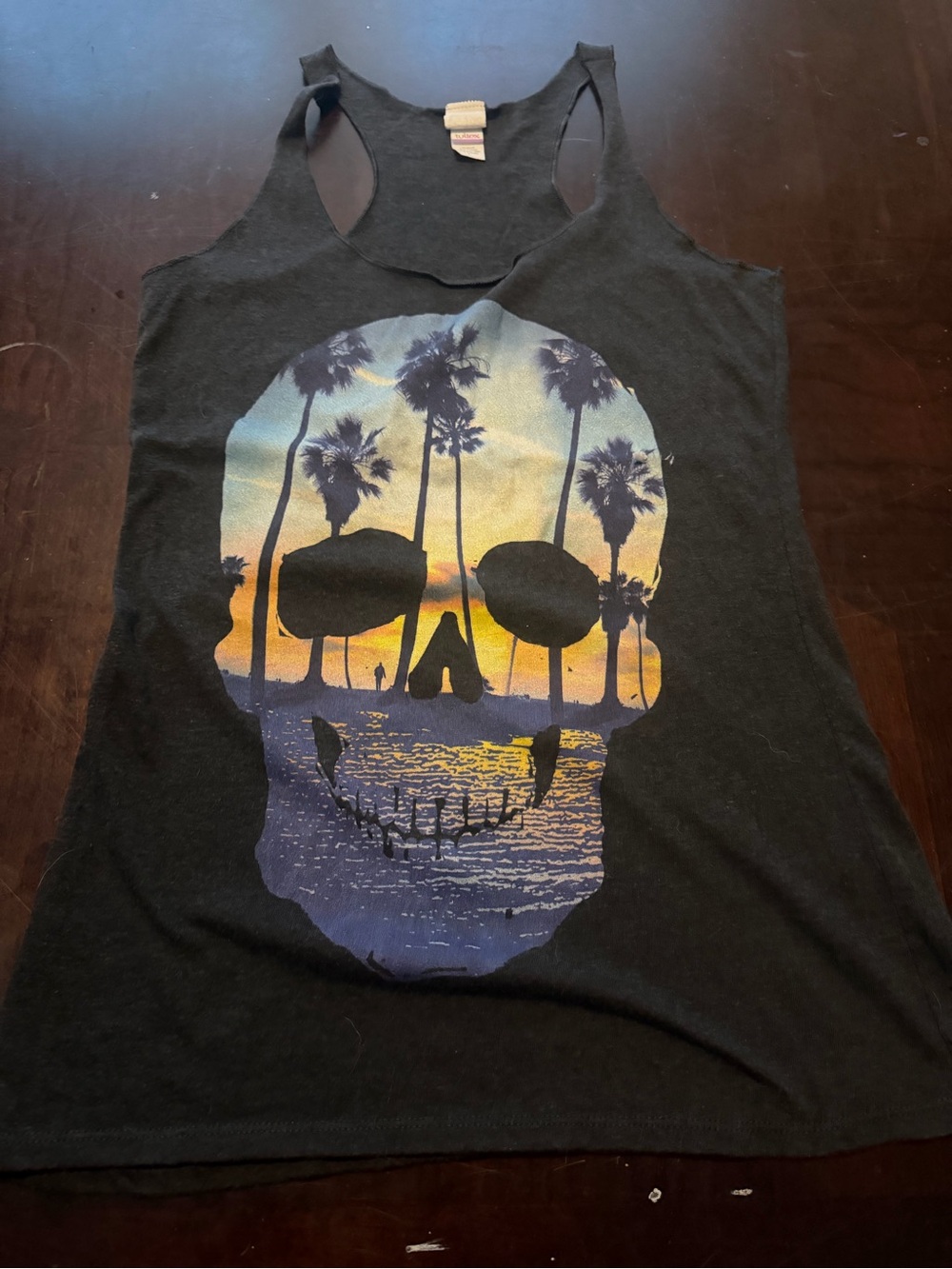 Tultex Black Tank Top with Beach Skull